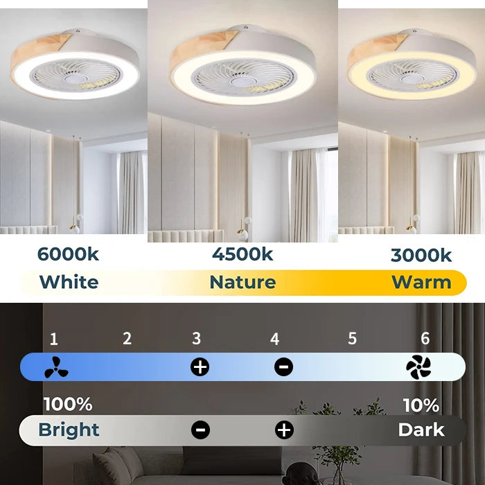ventilateur led télécommande vitesses moderne blanc gris noir vert rose bleu