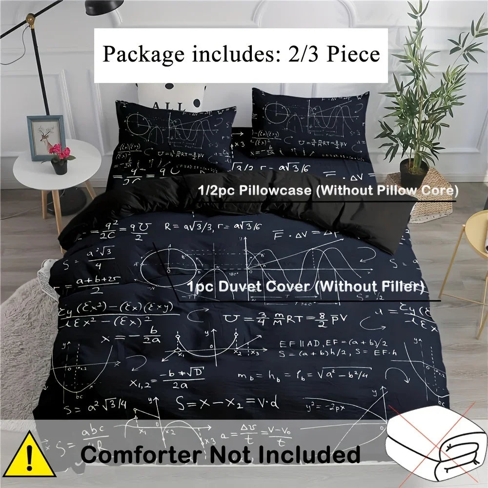 housse couette formules mathématiques taie d'oreiller ensemble literie moderne noires blanches chambre adolescente