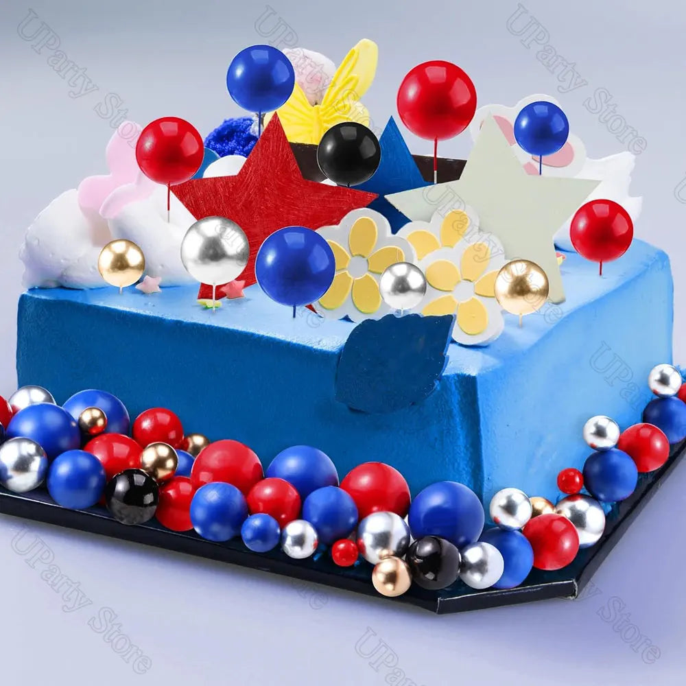 décoration gâteau boules rouges bleu marine noires 2cm festive