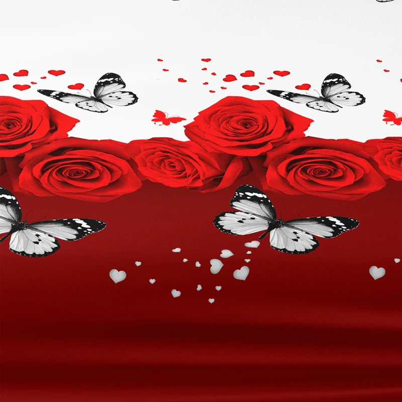 lit drap floral papillons roses rouges blancs coeurs romantiquesetSize 138x190cm 153x203cm