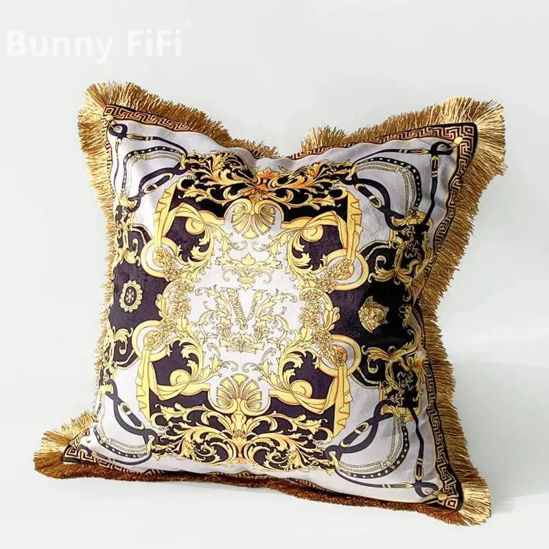 housse coussin carré léopard doré franges velours coton polyester décoration sofa chambre voiture