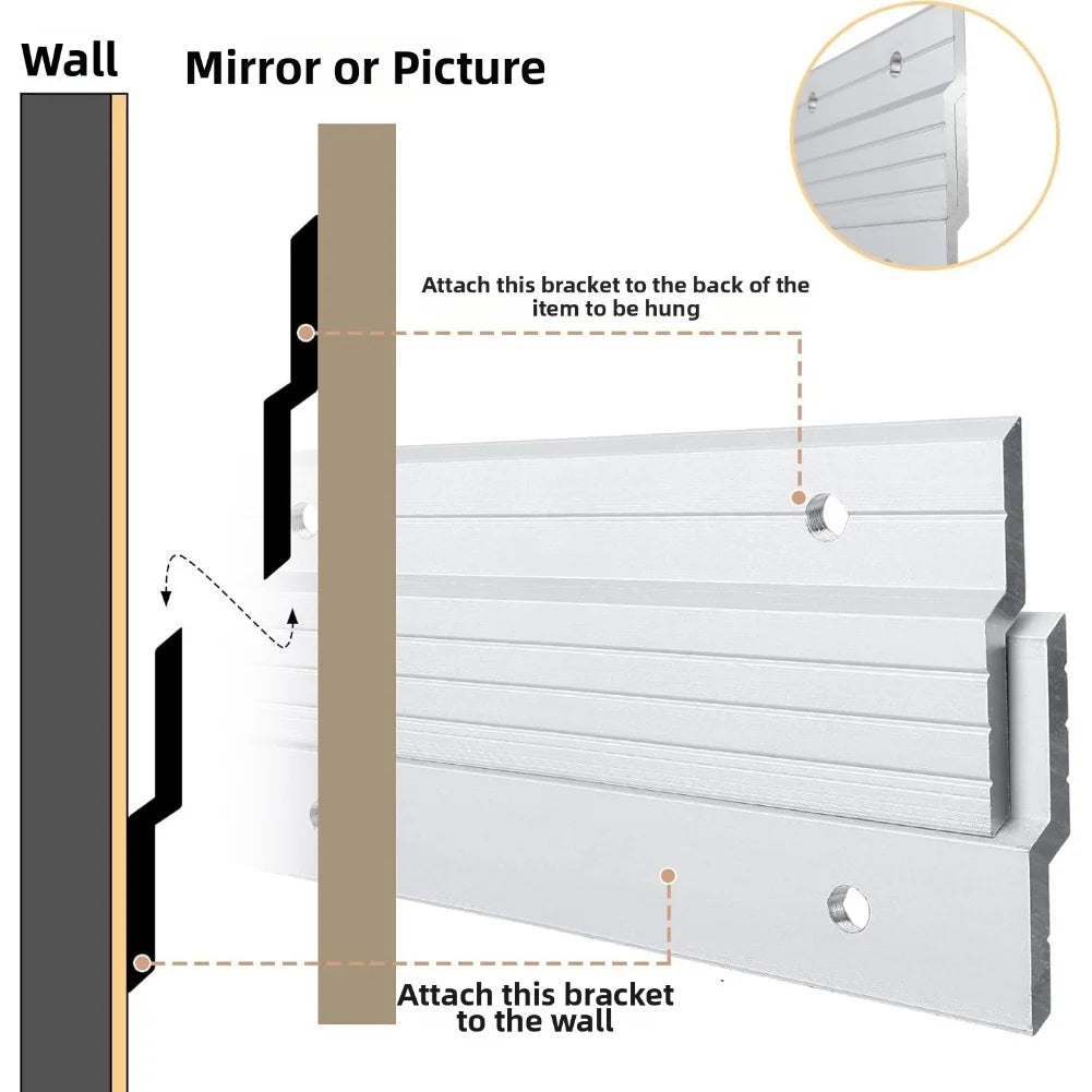support mural gris métallisé miroir tableau clips fixation moderne minimaliste