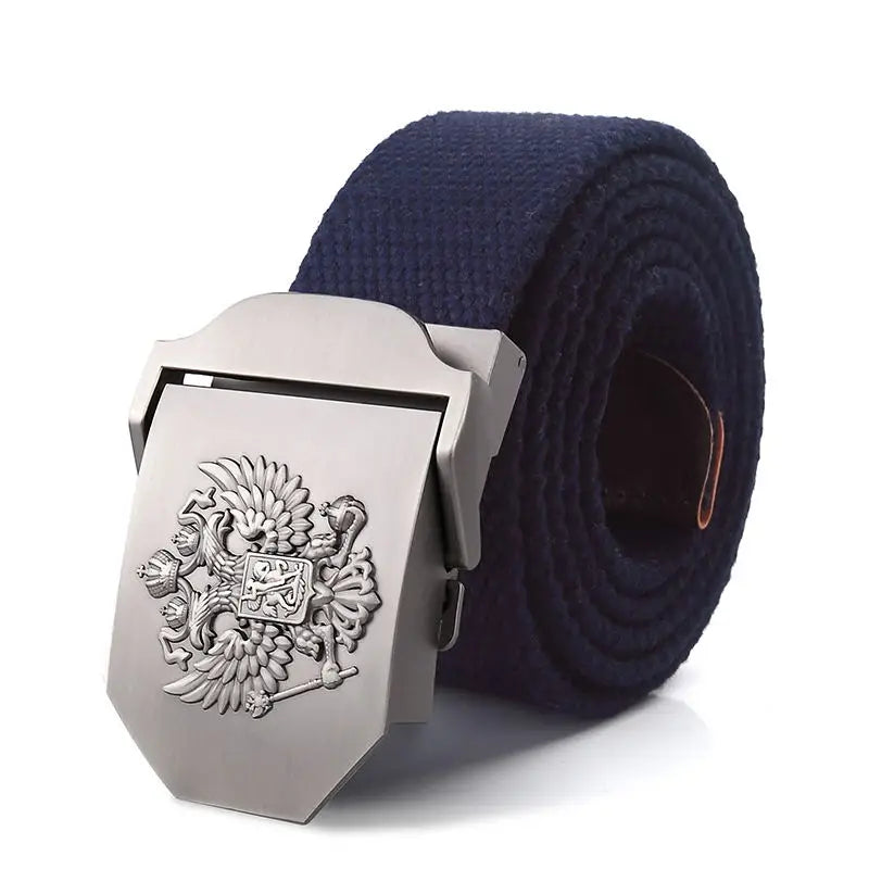 ceinture homme toile métal camouflage noir double aigle militaire décontracté opacité
