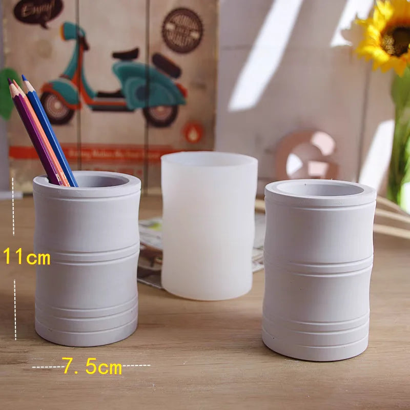 pot stylos silicone texture béton motif géométrique moderne gris blanc minimaliste