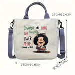 sac main toile imprimée mafalda blanc bleu moderne casual boucle fermeture fourre tout étudiant