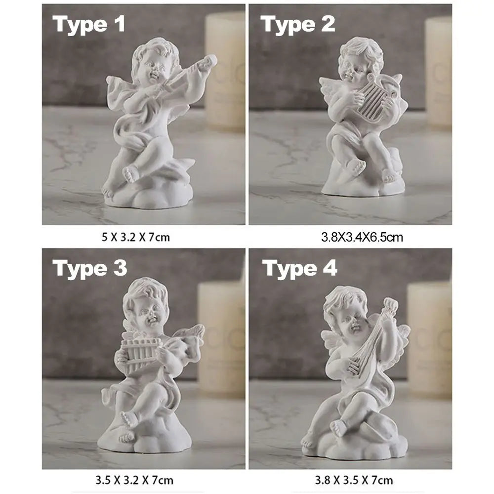 statuette ange blanc instrument classique résine polie décor maison 3.8x3.5x7cm