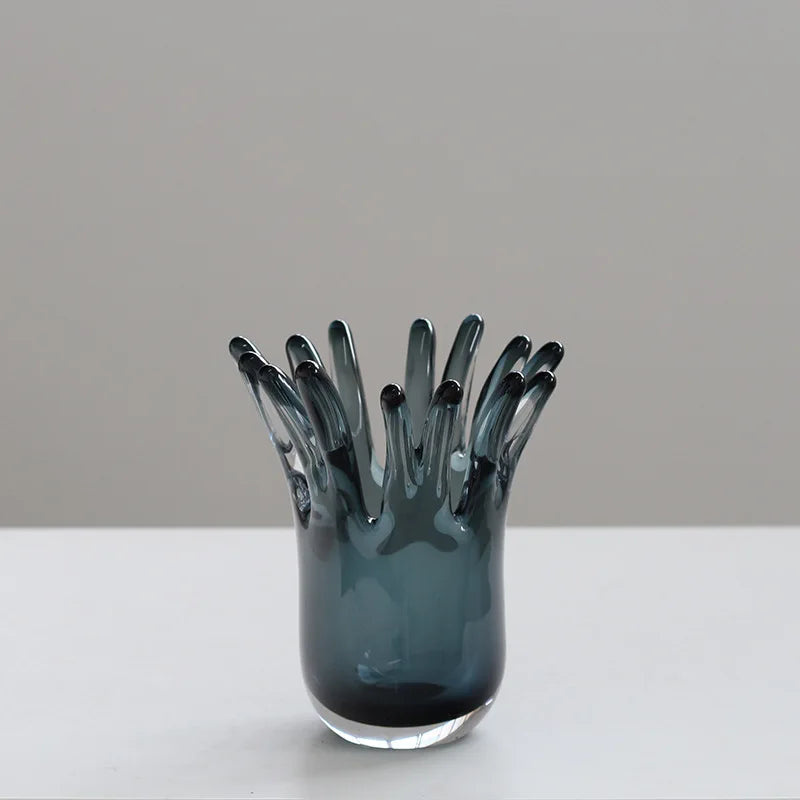 vases modernes marron bleu gris texture organique opaques arrangement table