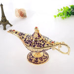 lampe huile décorative aladdin métal ornement floral bleu rouge violet vert orientaliste