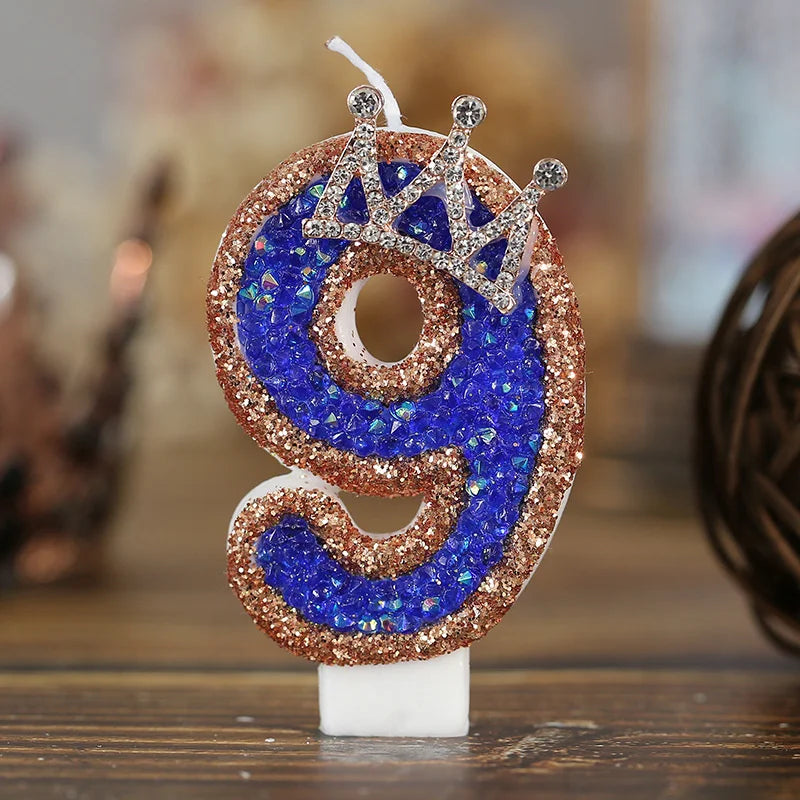 bougies forme chiffre anniversaire blanches bleues strass dorés festives