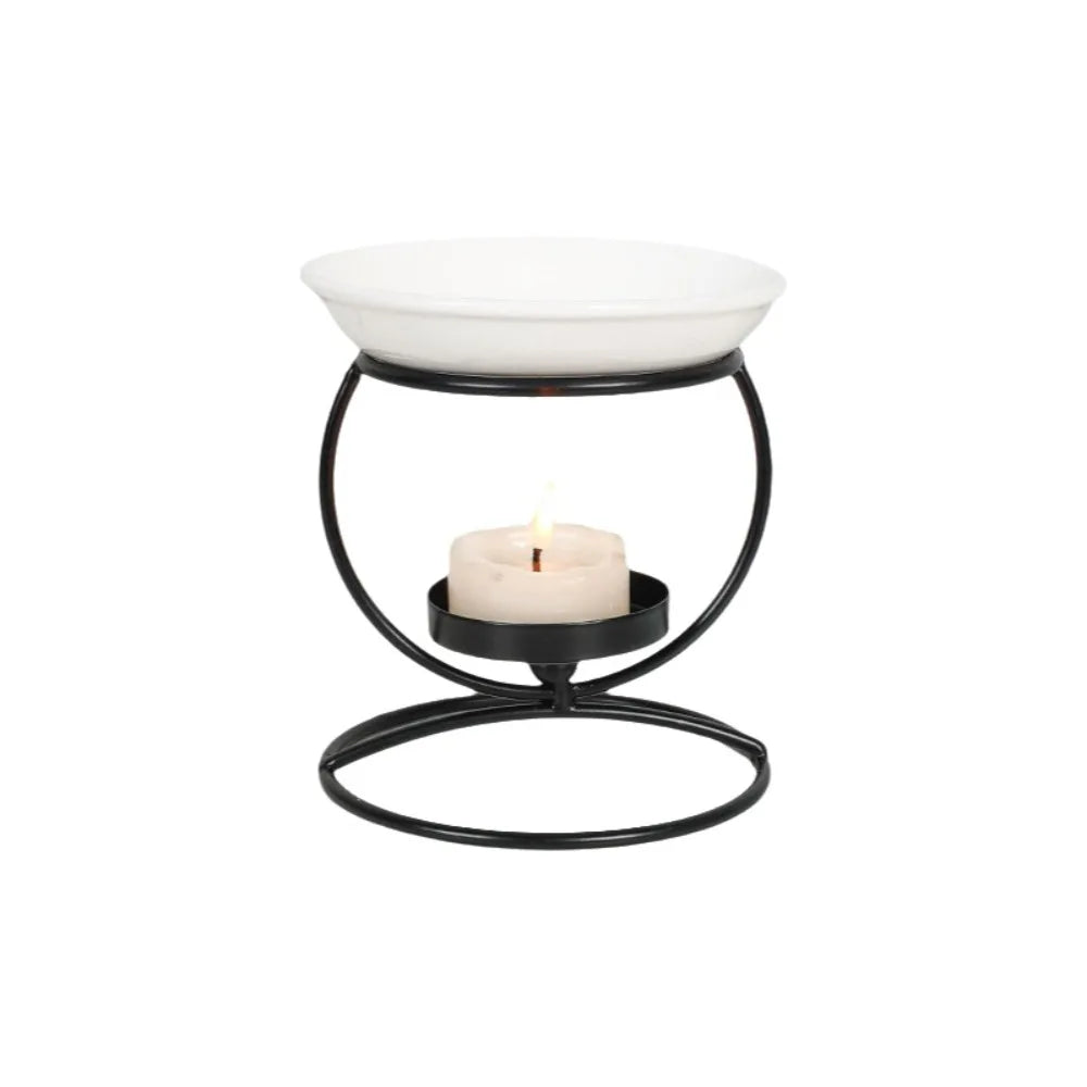 bougeoir moderne transparent blanc doré noir aromathérapie support métallique rond chauffe bougie bien être