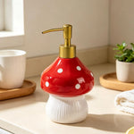 distributeur savon liquide pompe rouge blanc moderne points blancs texture striée bathroom rechargeable