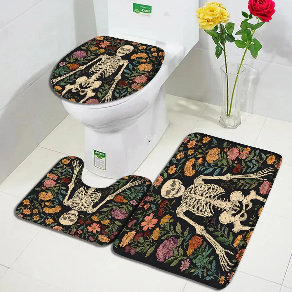 tapis toilette gothique crânes roses squelette fleurs salle bain moderne respectueux environnement halloween festive