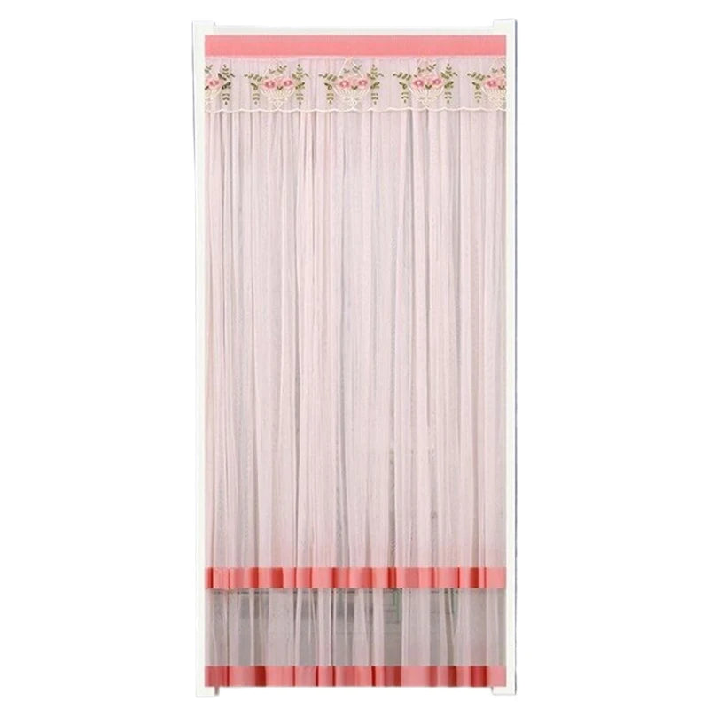 rideau porte anti moustiques blanc jaune violet rose broderie cerfs fleurs transparent classique ruban