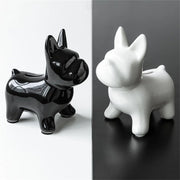 tirelire chien bouledogue français noir blanc or argent moderne lisse brillante émaillée deco intérieur