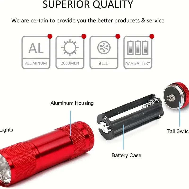 torche poche led mini portable rechargeable noir rouge utilitaire compact aluminium