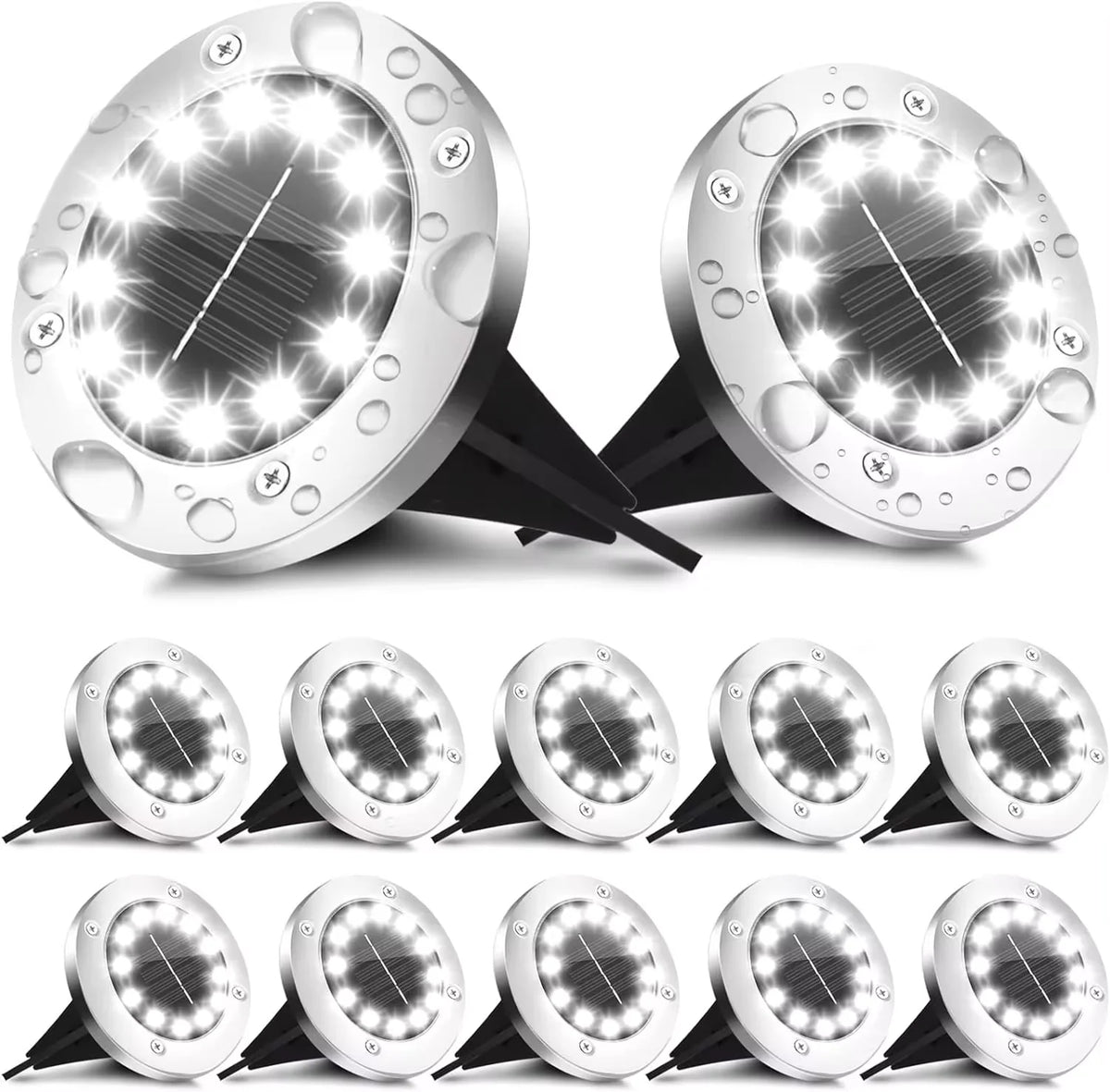 lumière solaire sol 16 led moderne argentée extérieure autonome ip65 inoxydable minimaliste