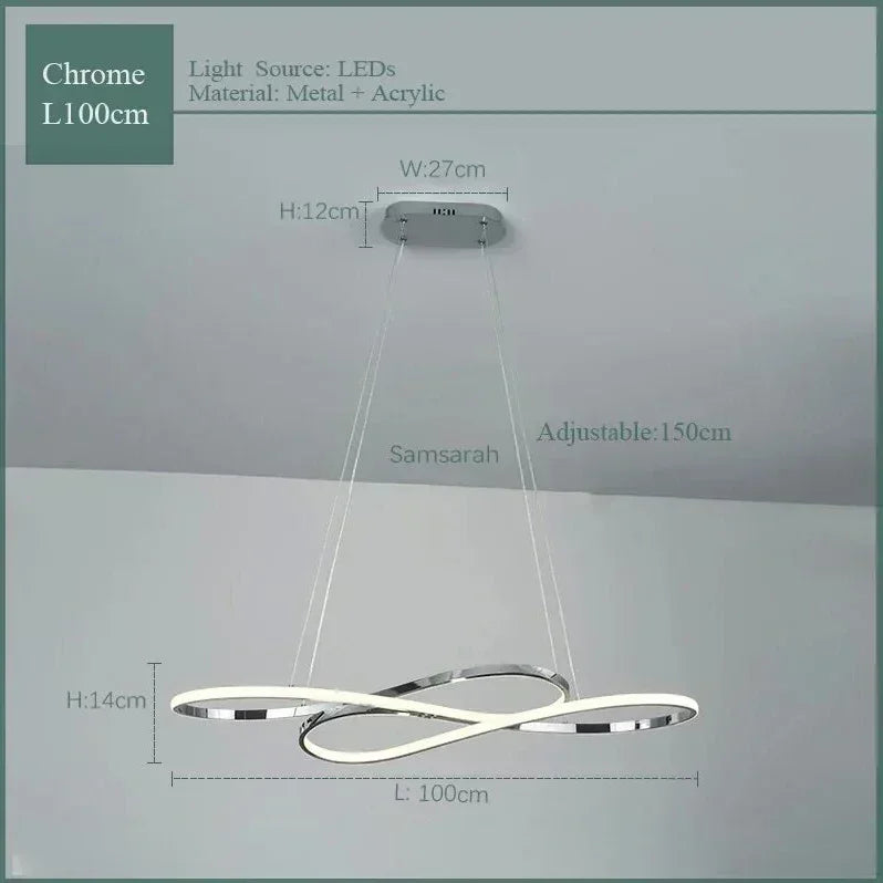 suspension lumineuse moderne or blanc anneaux entrelacés éclairage led réglable télécommande fixations chambre restaurant