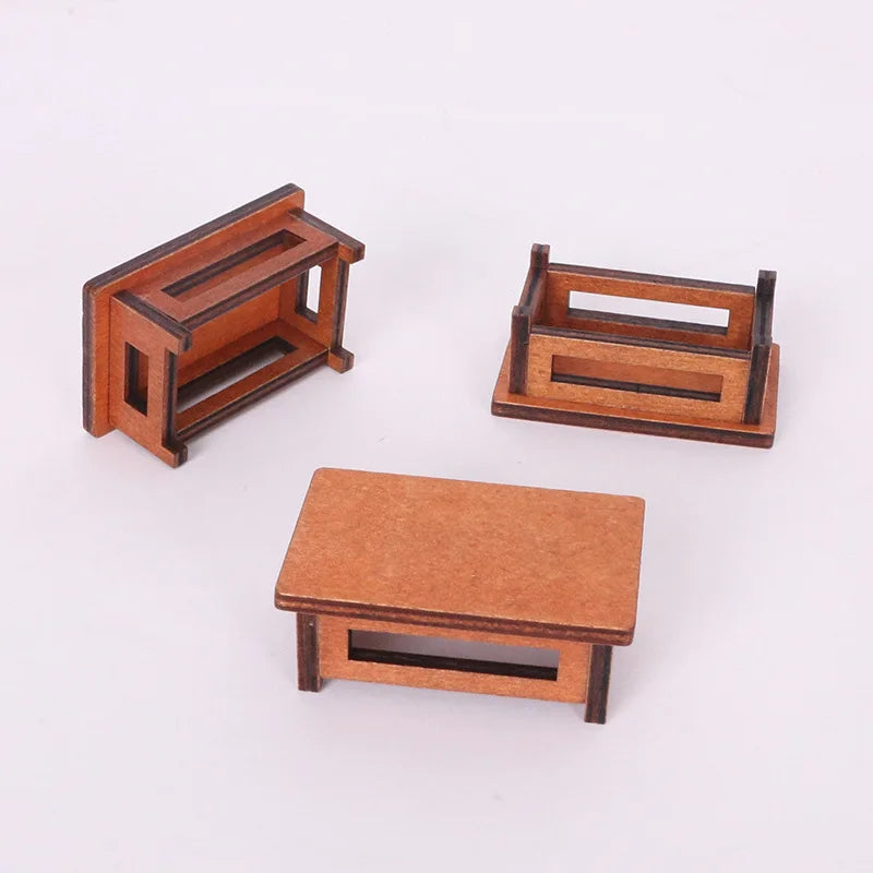 décoration miniature asiatique tables étagères figurines traditionnelles vases théières tasses rouleau papier lampe huile