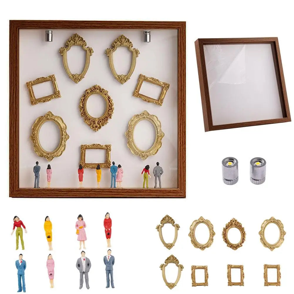 cadre photo mural classique ornementé adhésif figurines céramique fleurs artificielles photos doré blanc rouge