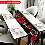 nappe runner fleurs roses relief fond noir décoratif argenté table manger