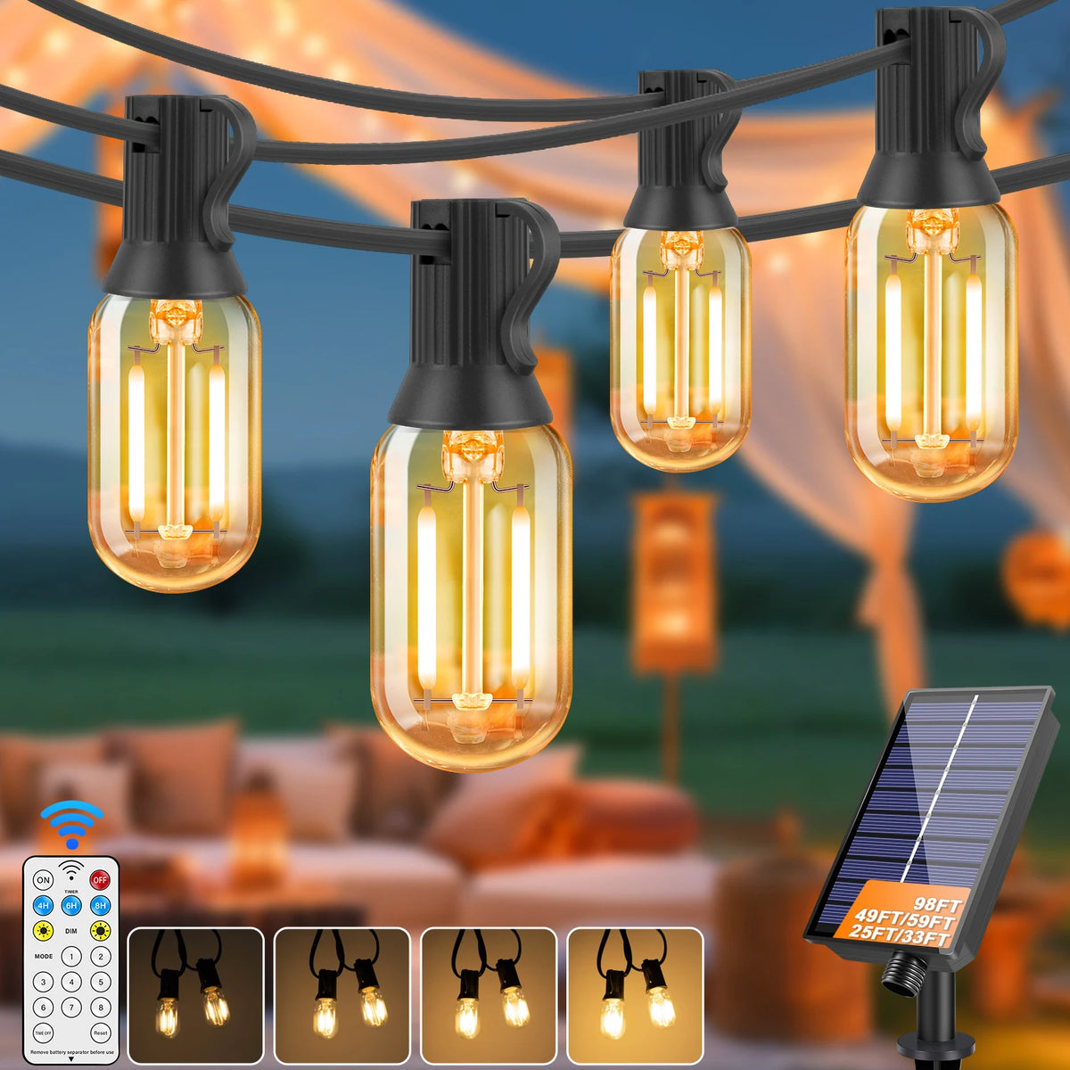 guirlande lumineuse solaire transparente verre soufflé vintage 15m 24v led télécommande