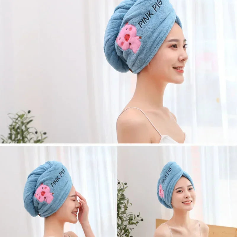 serviette cheveux microfibre absorbante rapide animaux mignons brodés couleurs variées douces pratique