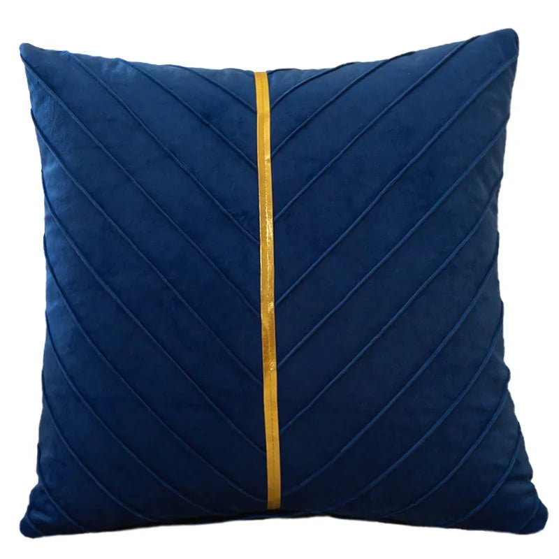 housses coussins décoratifs velours plis verticaux bleu foncé jaune gris modernes opaques 45x45cm