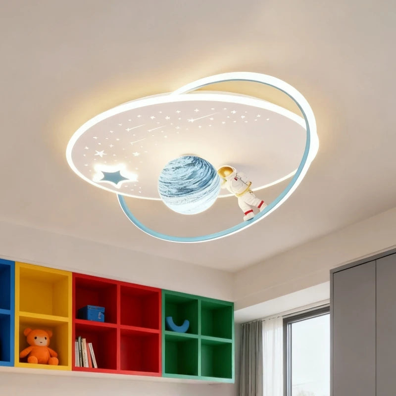 plafonnier moderne enfants astronautes étoiles chambre blanche bleue dorée led