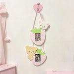 cadre photo mural rose enfantin points verts coeurs visage chat décoratif coréen