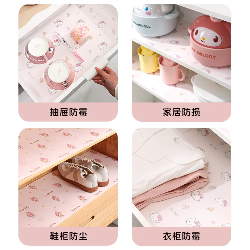 Papier protection meuble adhésif motif chats coeurs HELLO KITTY rose clair 300x30cm