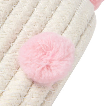 panier tressé coton pompons rose bohème organisation jouets cosmétiques beige clair