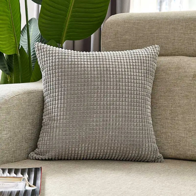 housses coussins gris clair velours côtelé rayé moderne décoration maison canapé lit voiture 45x45cm