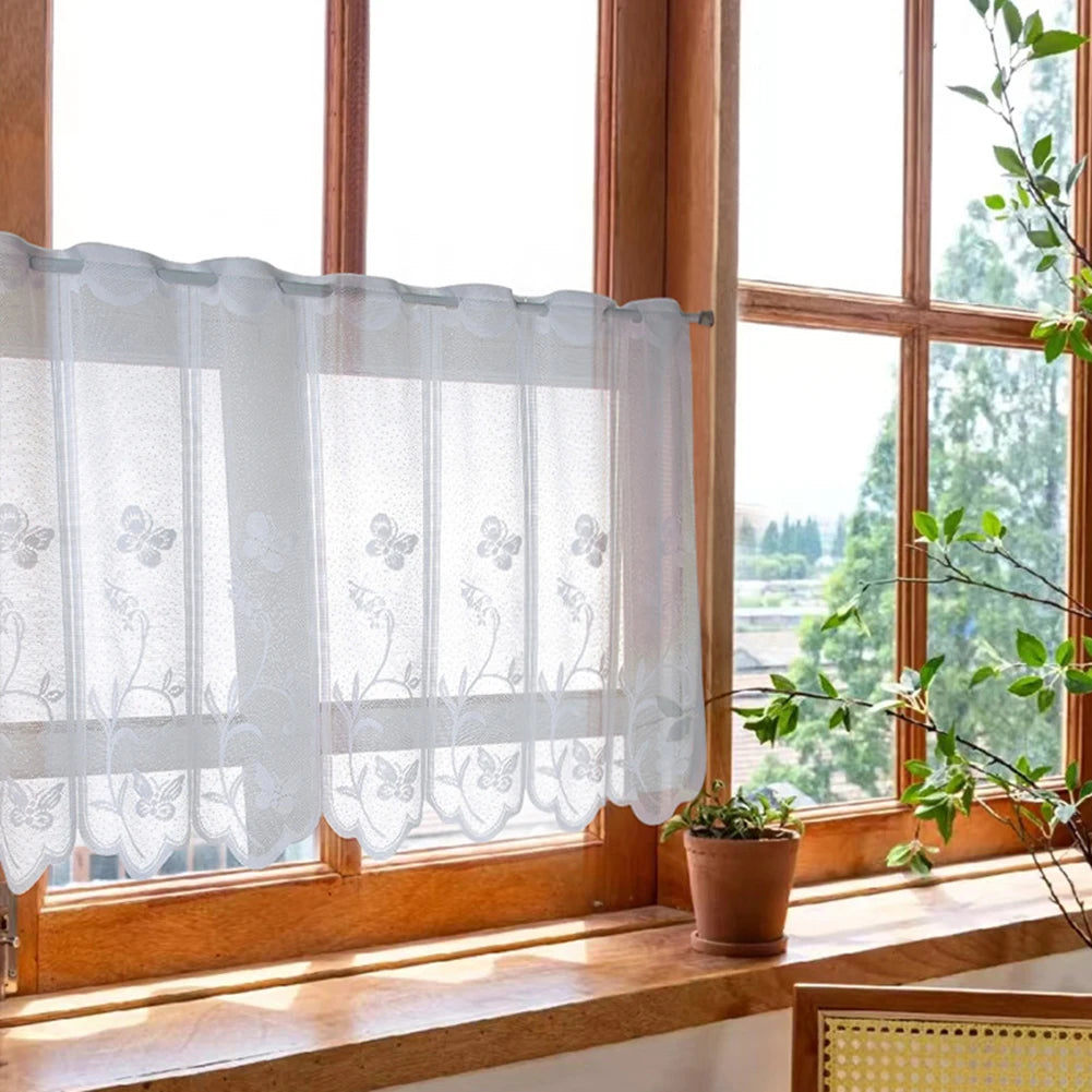 rideau floral transparent fenêtre blanc motif papillon brodé décoration chambre moderne pastorale