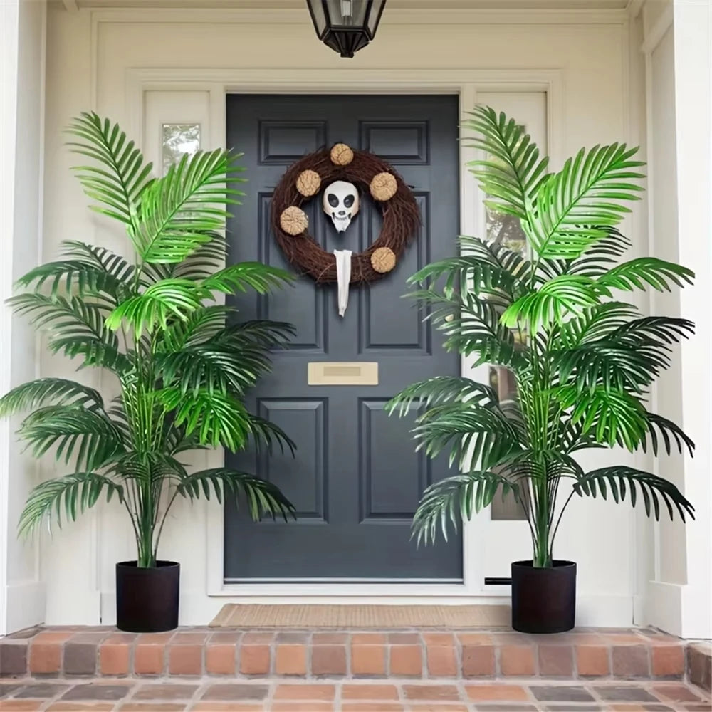 plantes artificielles feuilles palmier vertes deco moderne intérieur arbre branches pierres faux pot plastique