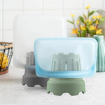 supports séchage bouteilles verres réutilisables silicone vert gris rose violet moderne minimaliste