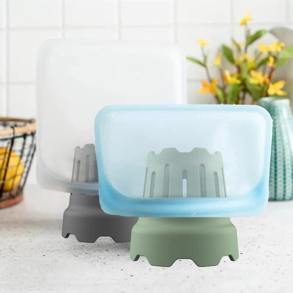 supports séchage bouteilles verres réutilisables silicone vert gris rose violet moderne minimaliste