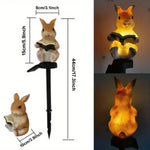 lampe solaire décorative animaux résine lapin hérisson livre tringle métallique extérieur ambre verte marron