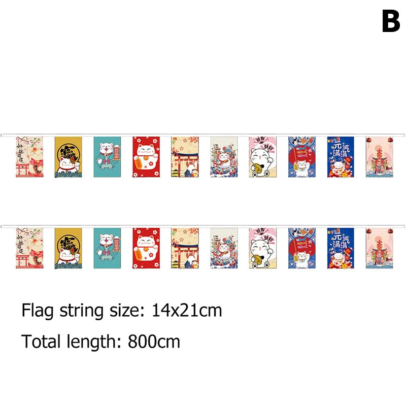 guirlande fanions multicolore motifs japonais traditionnels chat porte bonheur décoration thème japonais festive opaques