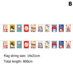 guirlande fanions multicolore motifs japonais traditionnels chat porte bonheur décoration thème japonais festive opaques