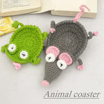 coasters crochetés motifs animaux créatifs opaques vert bleu jaune blanc dinosaure oiseau écologiques