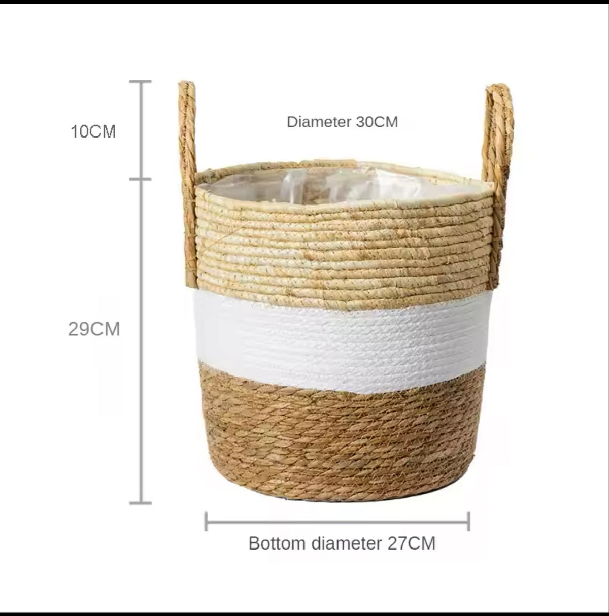 paniers rangement boho blanc rayures naturel bordure noire pliables stockage maison jardin