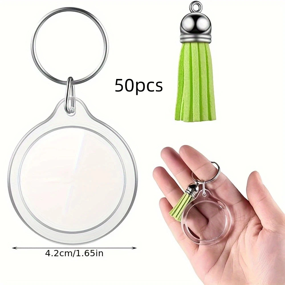 porte clés acrylique transparent moderne anneau métallique tassel 50 pièces