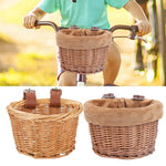 panier vélo enfant tressé wicker doublure marron sangles réglables vintage rustique