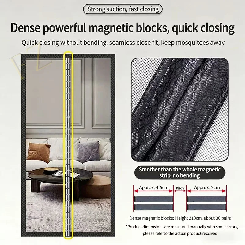 rideau porte magnétique noir adhésif tissu géométrique moderne anti moustiques 210cm 46cm