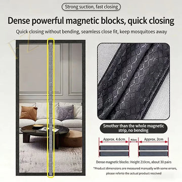 rideau porte magnétique noir adhésif tissu géométrique moderne anti moustiques 210cm 46cm