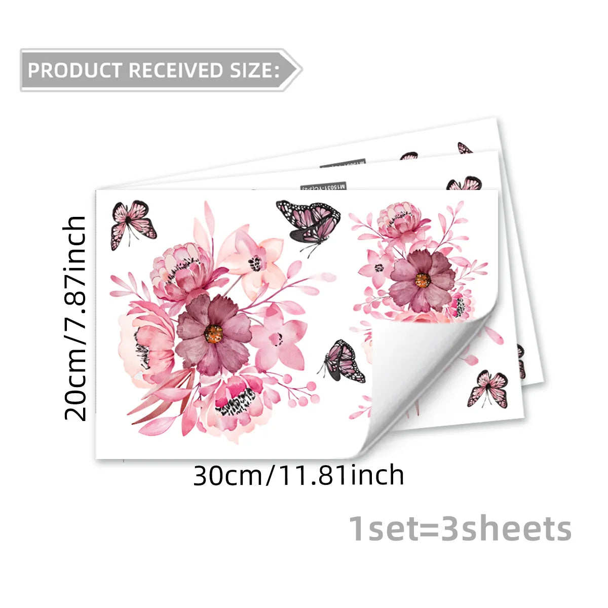 sticker mural adhésif amovible fleurs aquarelle romantique floral féminin rose fuchsia blanc noir pivoine