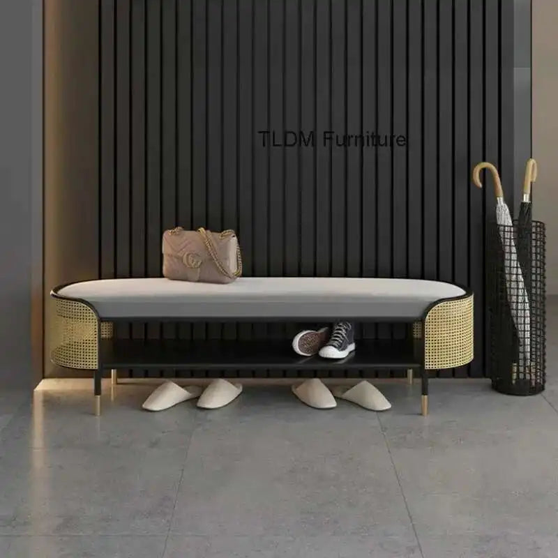 pouf contemporain banc gris tressé adhésif 120cm 140cm 160cm 43cm large 5cm haut