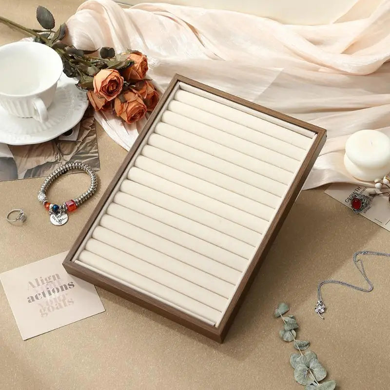 boîtes bijoux bois marron velours beige moderne grande capacité rangement exposant minimaliste