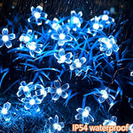 guirlande lumineuse solaire bleu clair fleurs stylisées moderne extérieure décoration fêtes led autonomes
