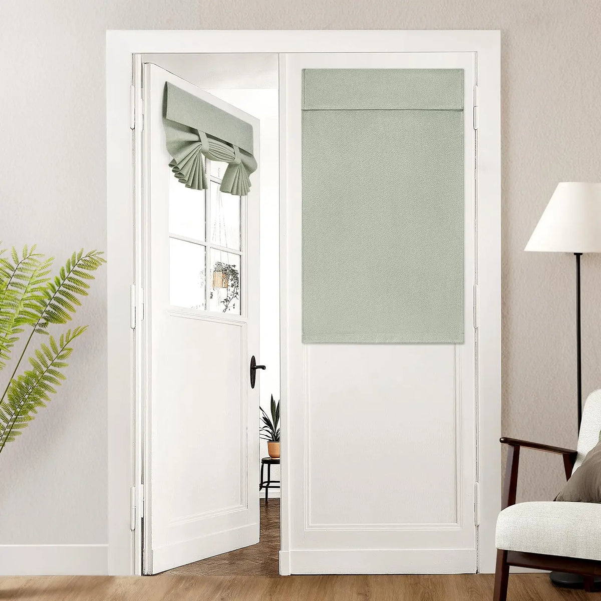 rideau porte français lin texturé solide beige clair taupe opacité variable latéraleintérieur branches pins